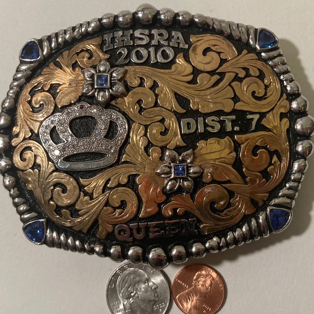 Nice 2010 Metal Belt Buckle, IHSRA, Queen, Crown, Silver and Brass, Horse, Bob